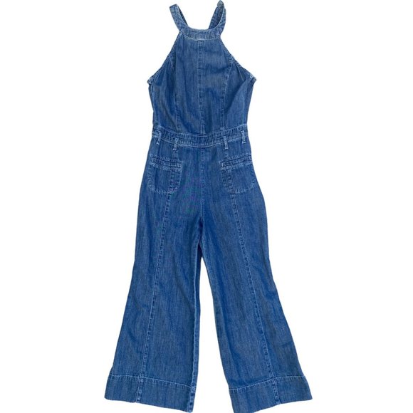 Pilcro And The Letterpress Overalls Womens 0 Halter Wide Leg Denim Anthropologie - Picture 2 of 12